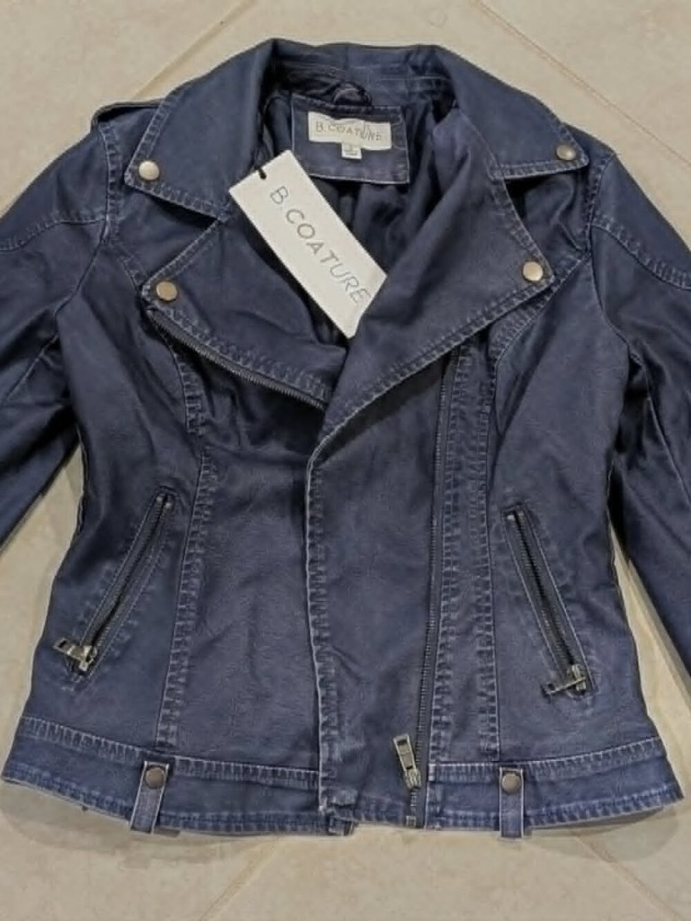 Denim Faux Leather Vintage Moto Jacket - B. Coature - Small